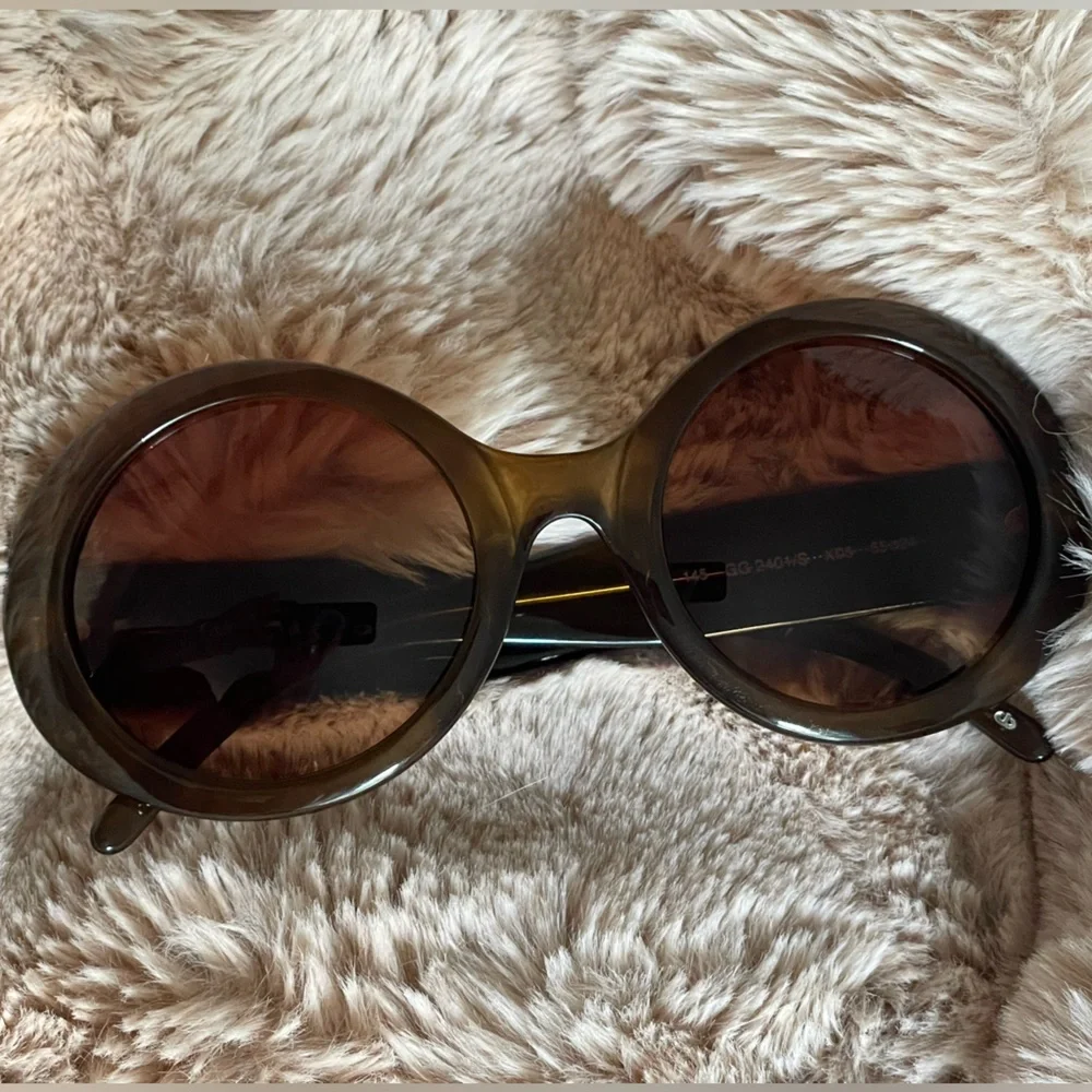 Vintage Gucci Oversized Sunglasses Brown Oval Interlocking GG Retro Sunnies